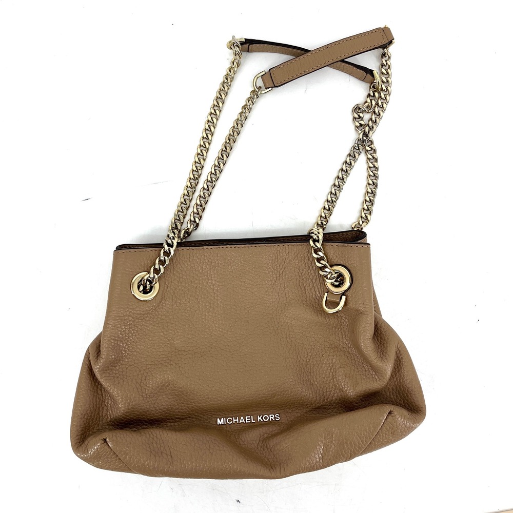 Michael Kors Jet Set Leather Chain‎ Strap Shoulder Bag Taupe Gold Hardware